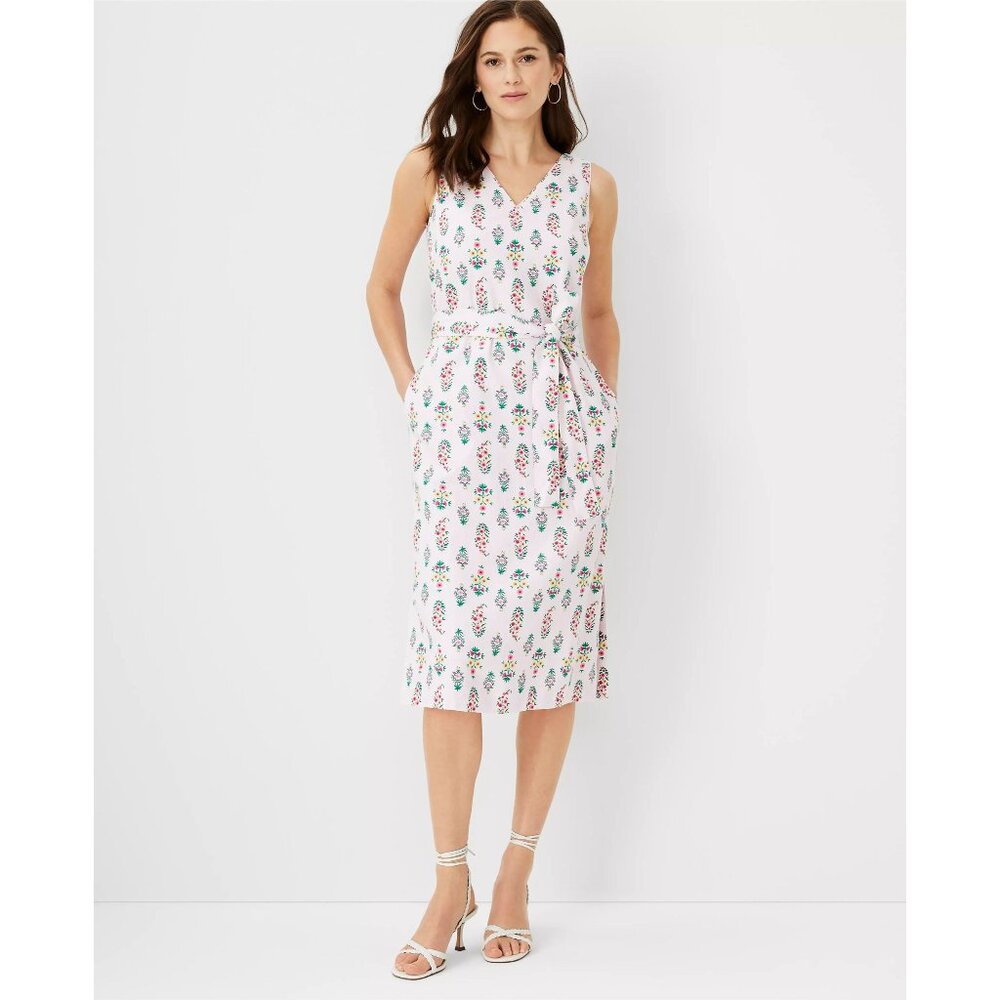 Ann Taylor Linen Sheath Dress Womens 4 Pink‎ Twee Feminine Romantic Bloomcore